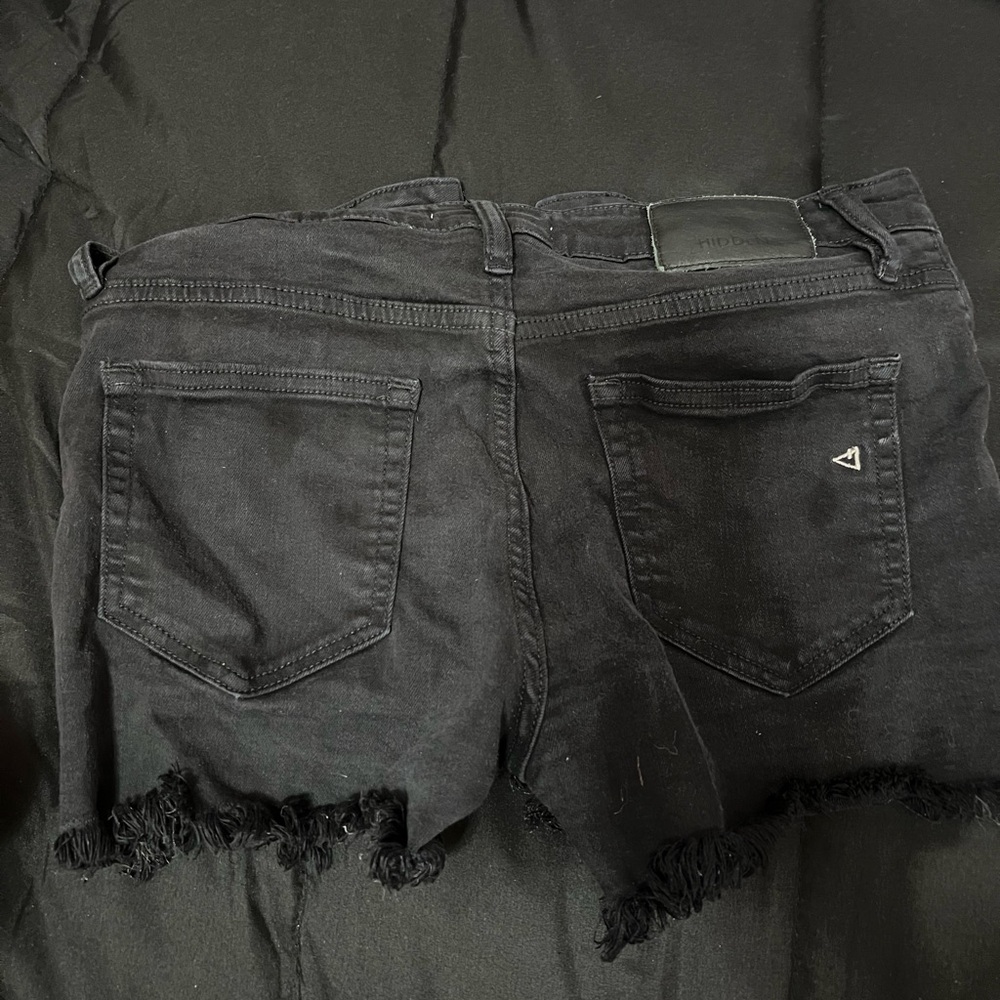 Black Denim Frayed Hem Shorts